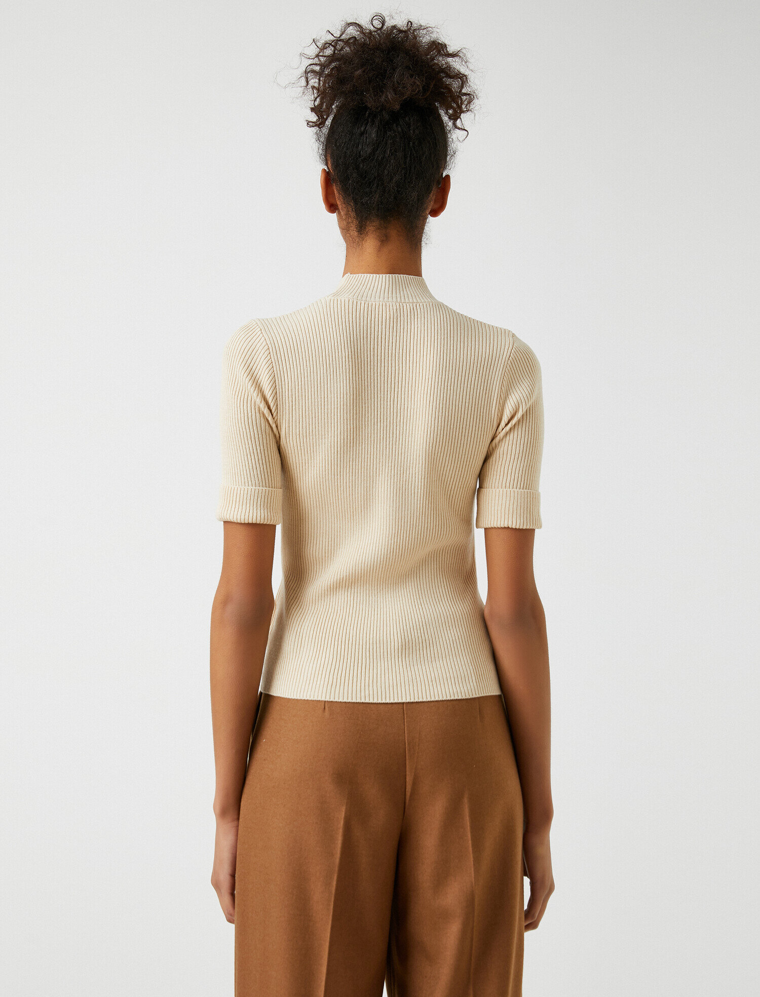   Dik Yaka Kısa Kollu Triko Kazak