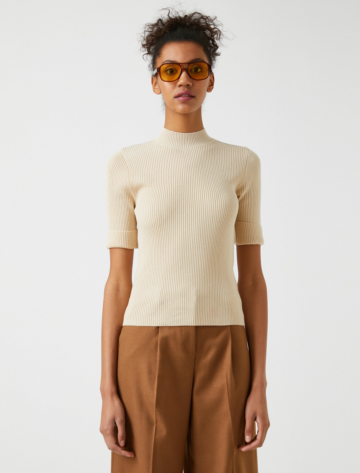   Dik Yaka Kısa Kollu Triko Kazak