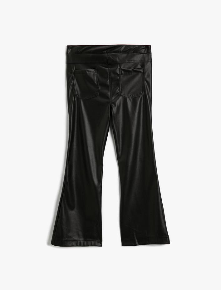 Kız Çocuk Suni Deri İspanyol Paça Pantolon