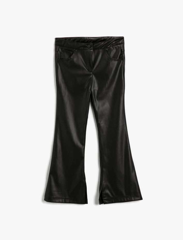 Kız Çocuk Suni Deri İspanyol Paça Pantolon