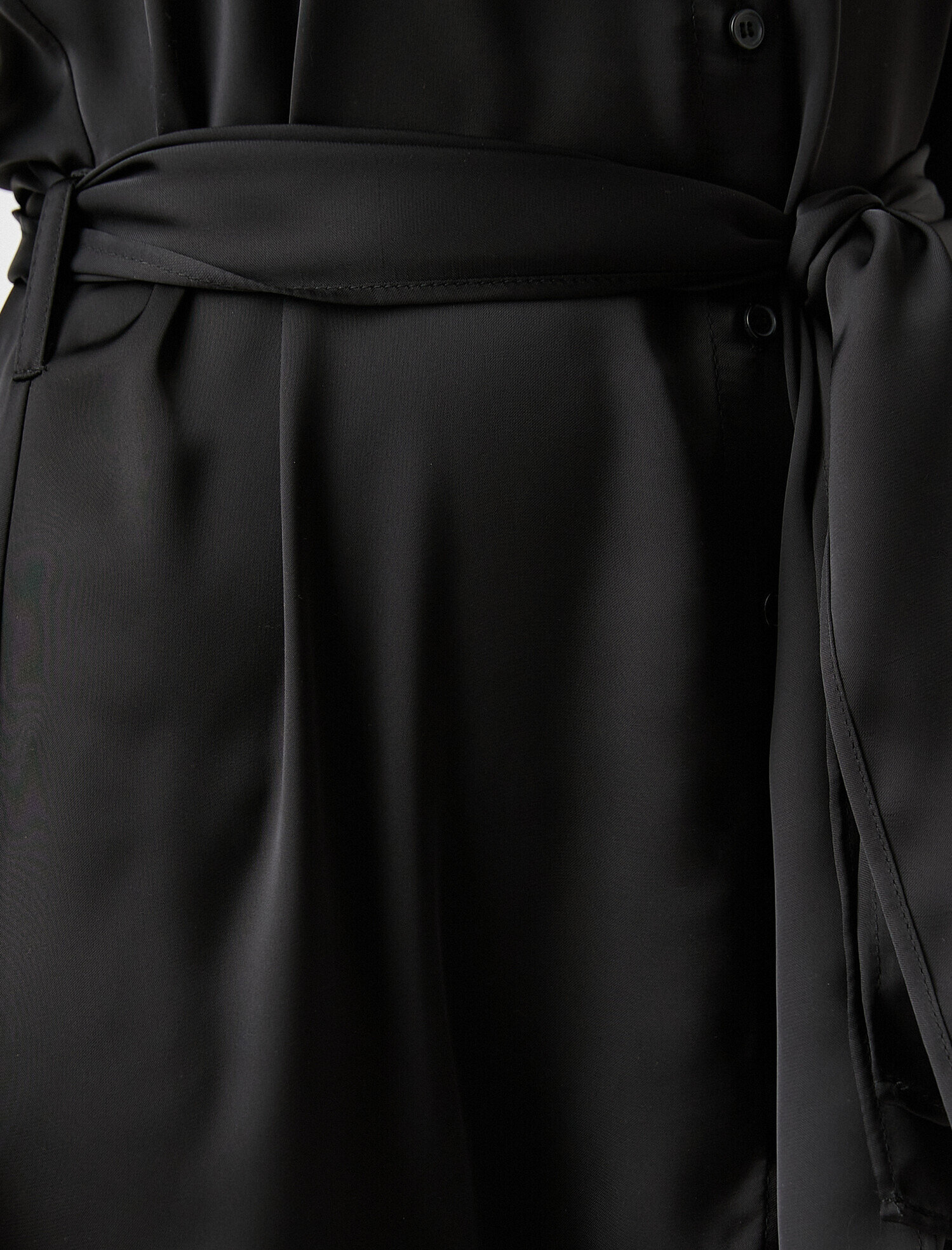   Uzun Kollu Beli Bağlamalı Gömlek Elbise