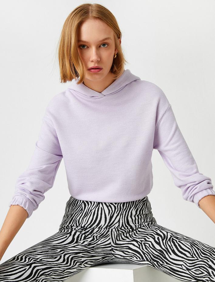  Kapüşonlu Triko Sweatshirt