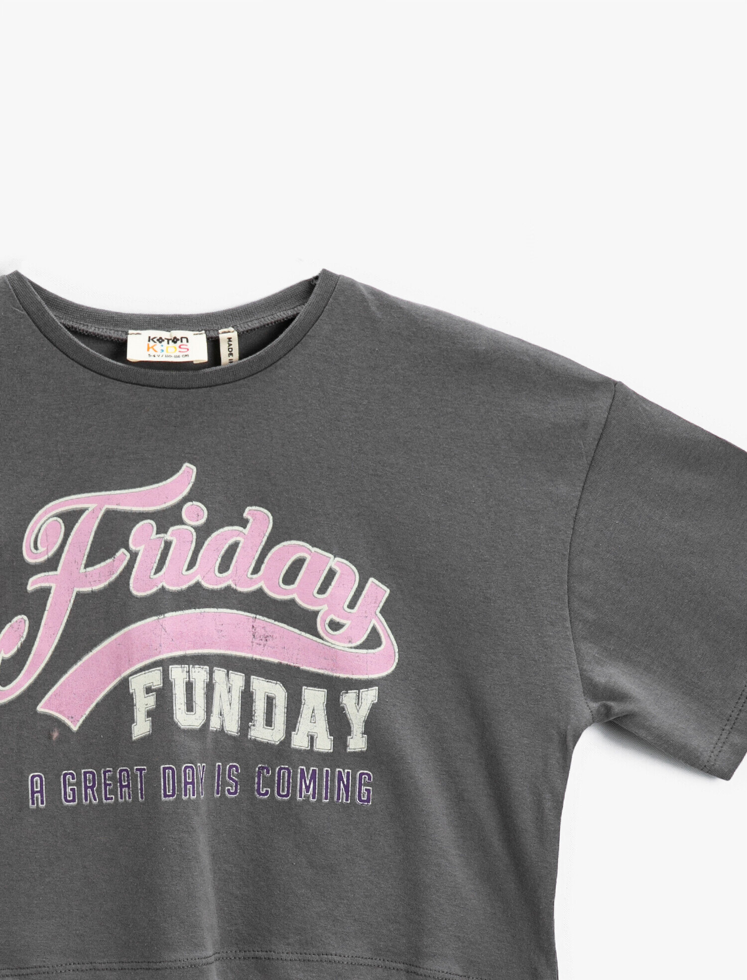  Kız Çocuk Şehir Baskılı Crop Tişört Pamuklu Kısa Kollu