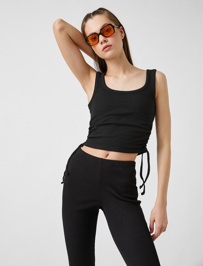  Yanları Büzgülü Crop Atlet