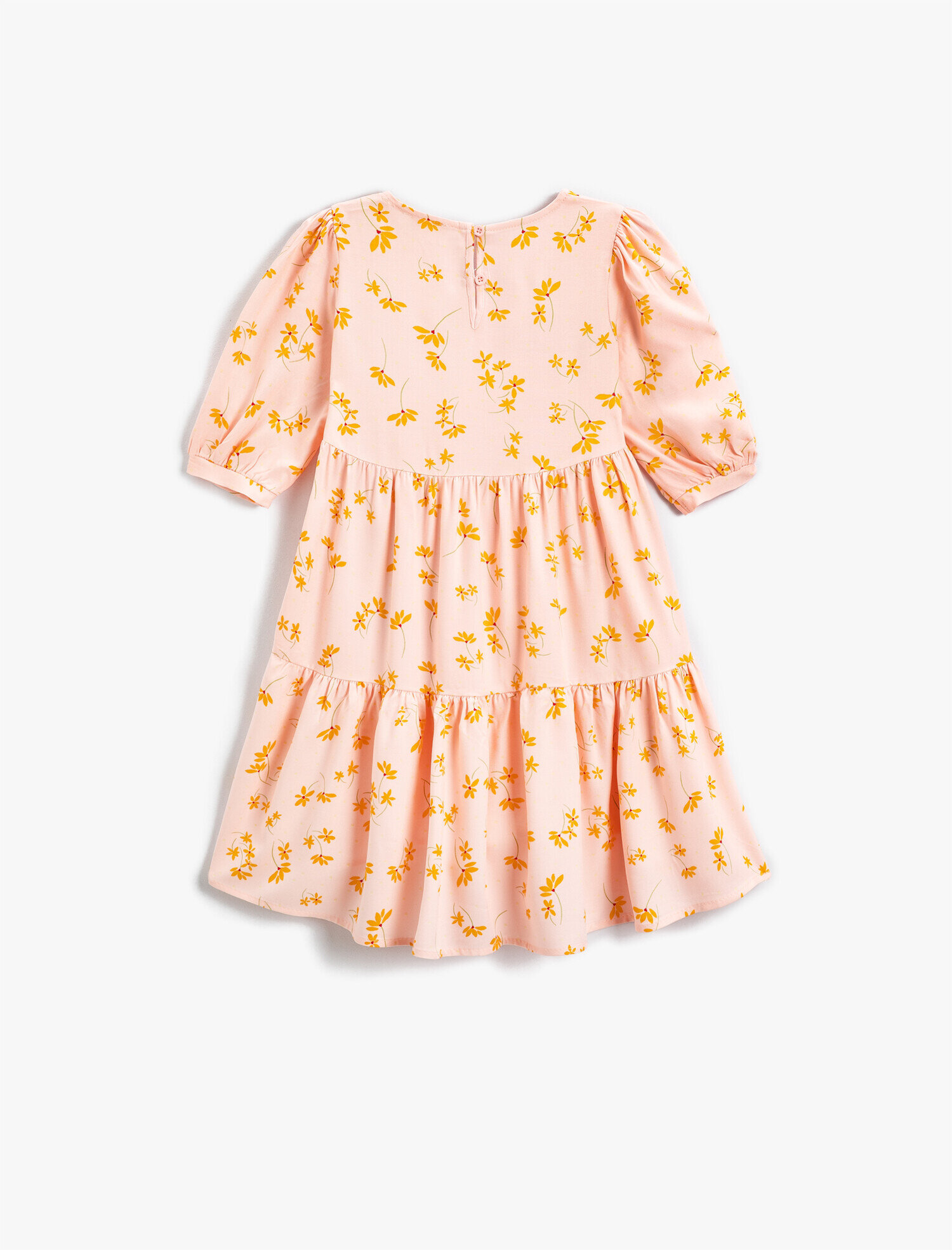  Kız Çocuk Çiçekli Kruvaze Yaka Yarım Kollu Elbise Fırfırlı