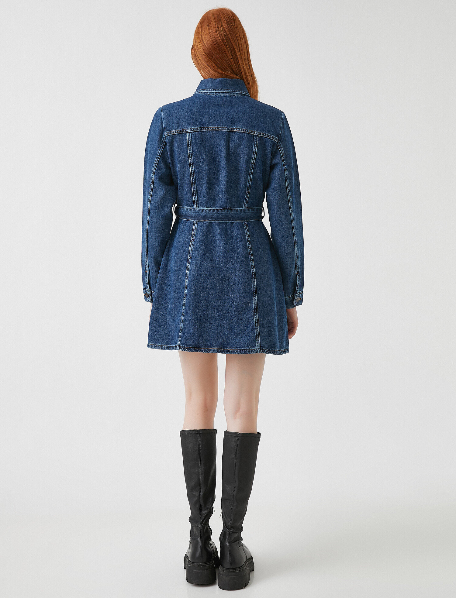   Cepli Düğmeli Uzun Kollu Kot Elbise