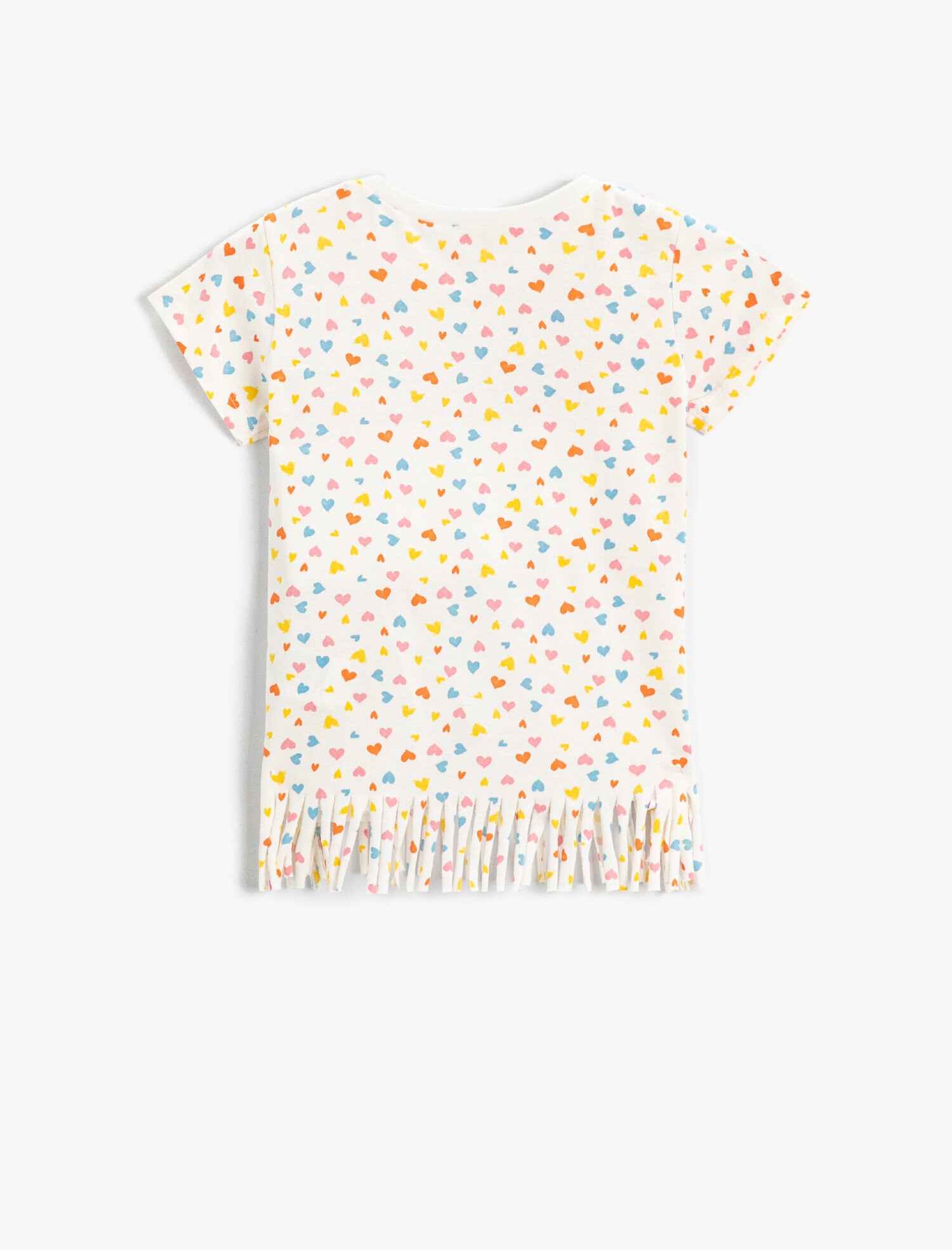  Kız Çocuk Kalp Baskılı Kısa Kollu Tişört Pamuklu