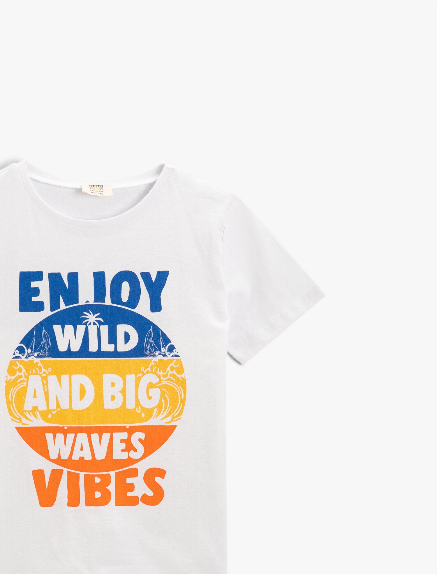  Erkek Çocuk Slogan Baskılı Kısa Kollu Tişört Pamuklu Bisiklet Yaka