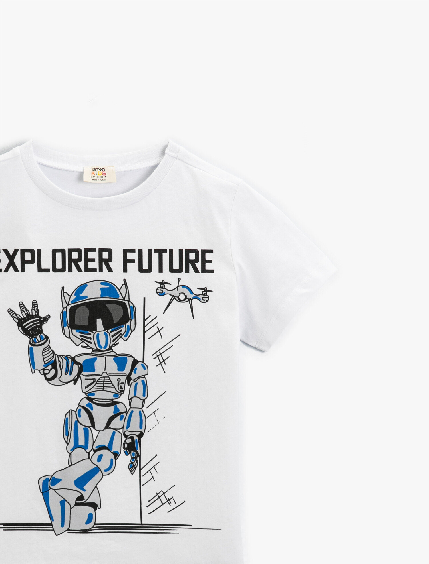  Erkek Çocuk Robot Baskılı Kısa Kollu Tişört Pamuklu