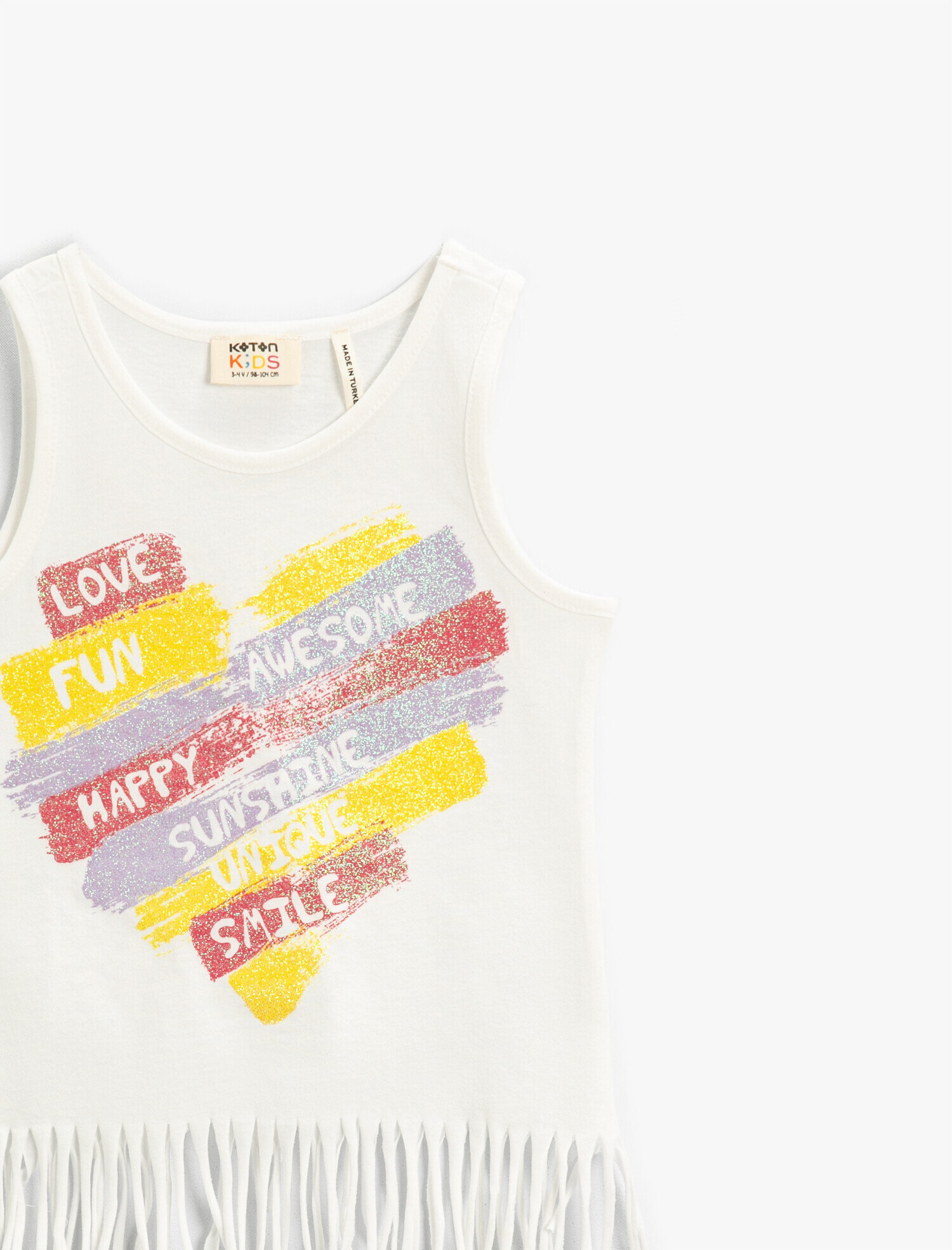  Kız Çocuk Slogan Baskılı Püsküllü Atlet Pamuklu