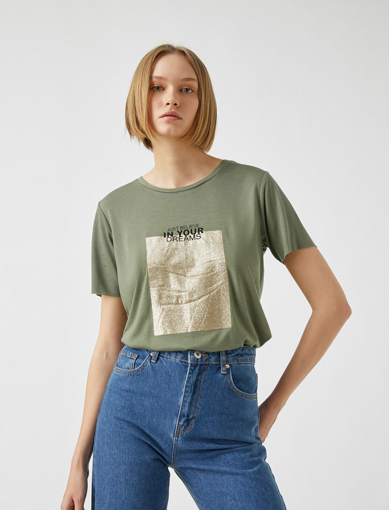   Bisiklet Yaka Kısa Kollu Baskılı Tişört