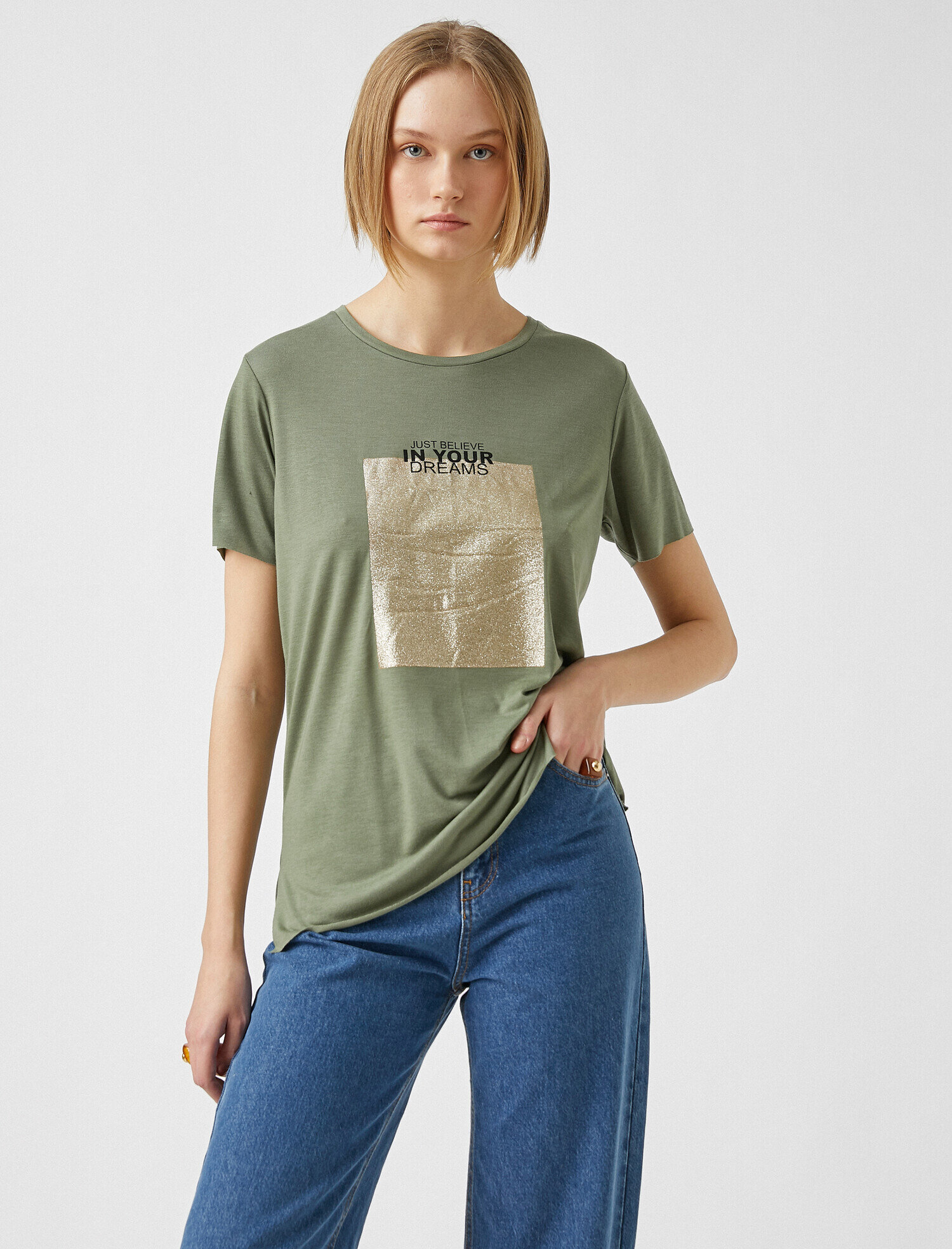   Bisiklet Yaka Kısa Kollu Baskılı Tişört