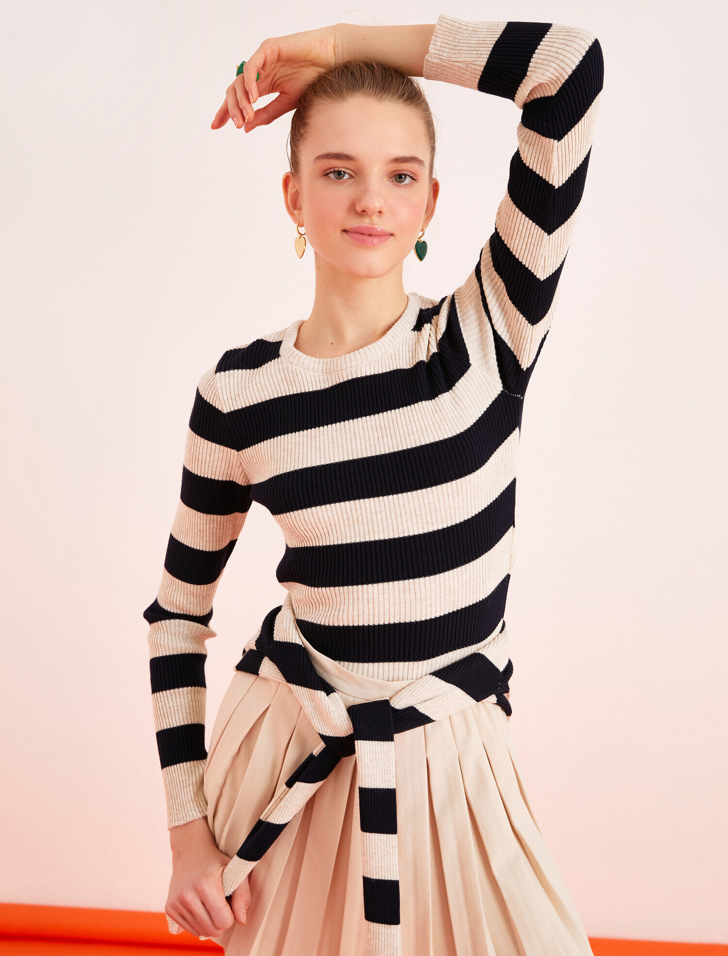   Çizgili Bisiklet Yaka Triko Kazak