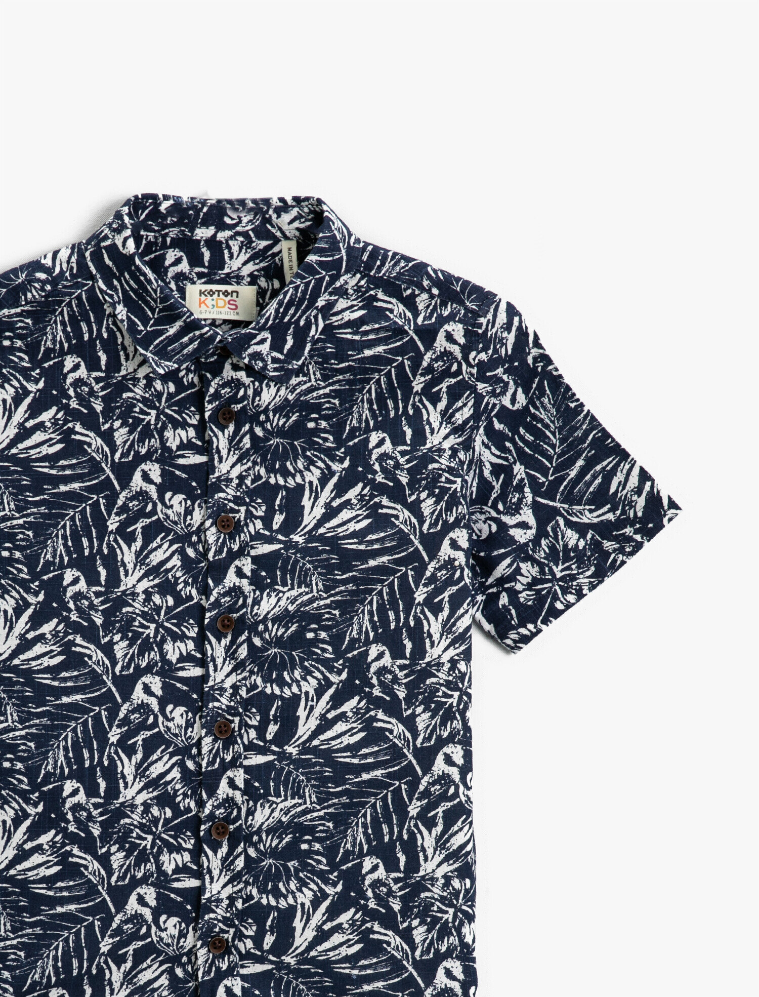  Erkek Çocuk Yaprak Baskılı Kısa Kollu Gömlek Pamuklu