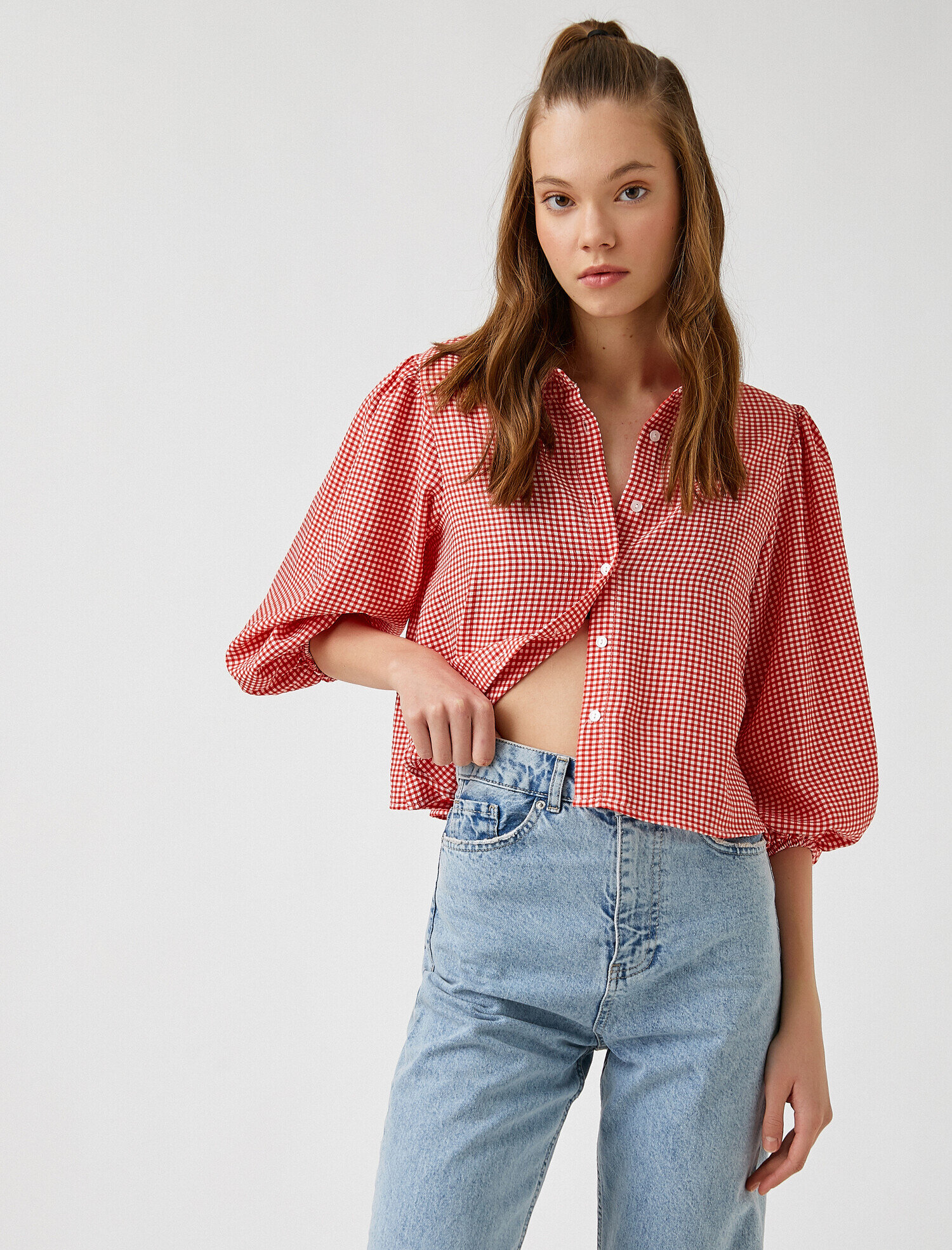   Balon Kollu Düğmeli Gömlek