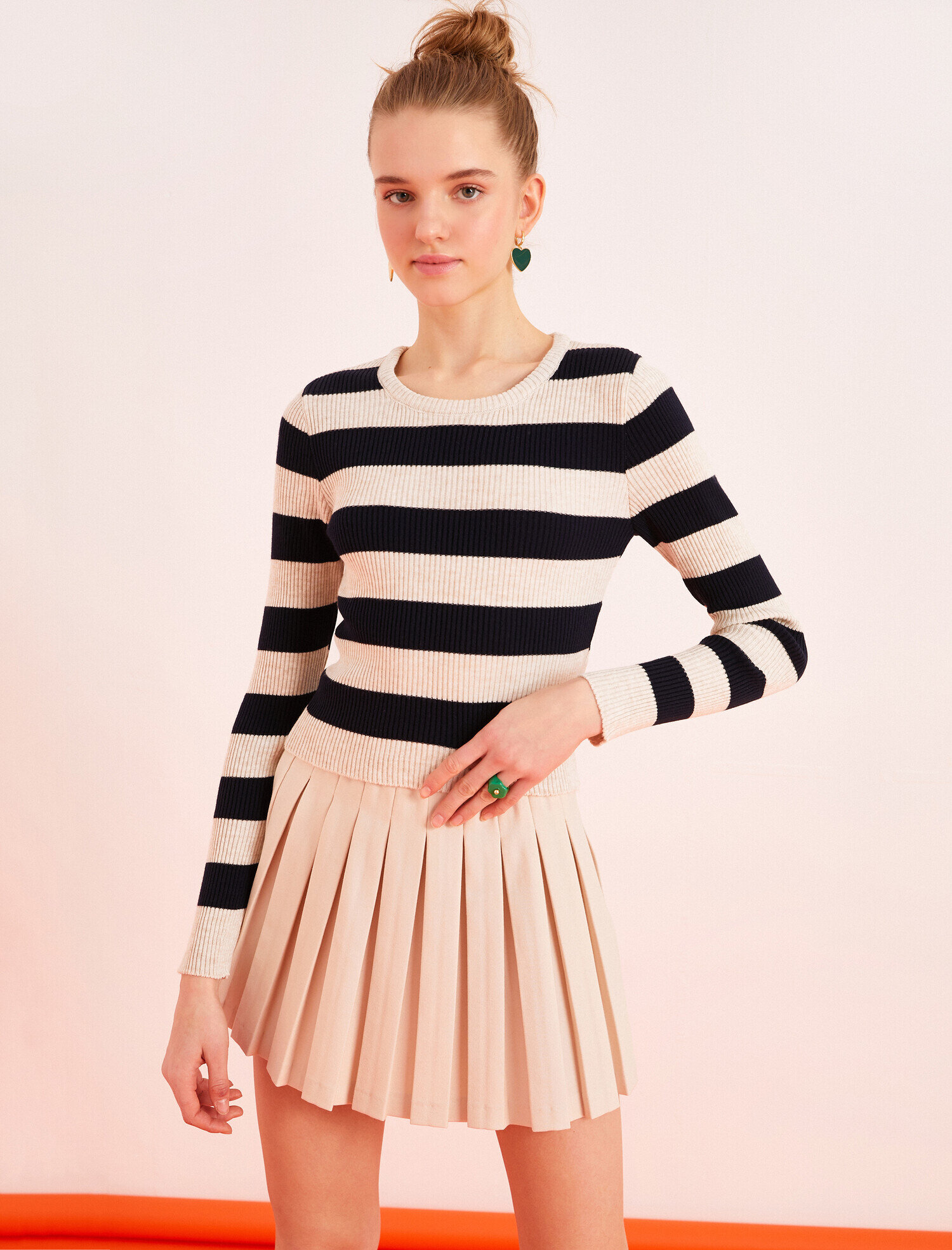   Çizgili Bisiklet Yaka Triko Kazak