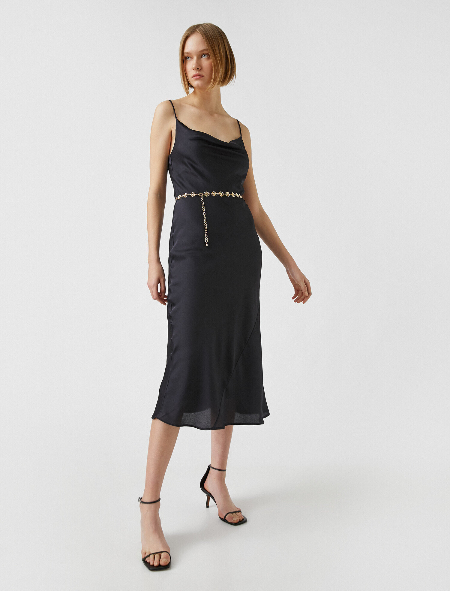   Midi Abiye Elbise Saten Askılı