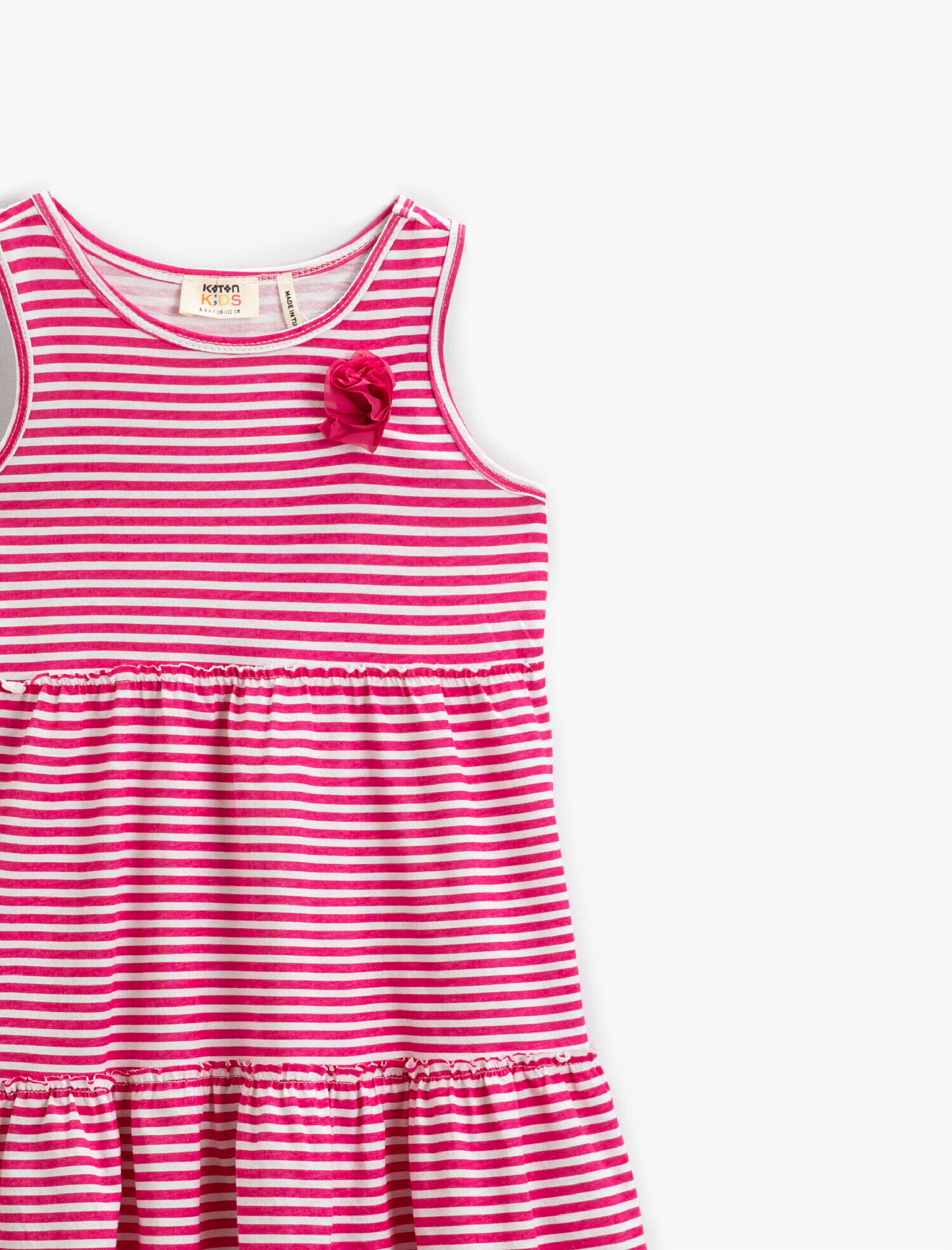  Kız Çocuk Çiçekli Çizgili Kolsuz Elbise Pamuklu