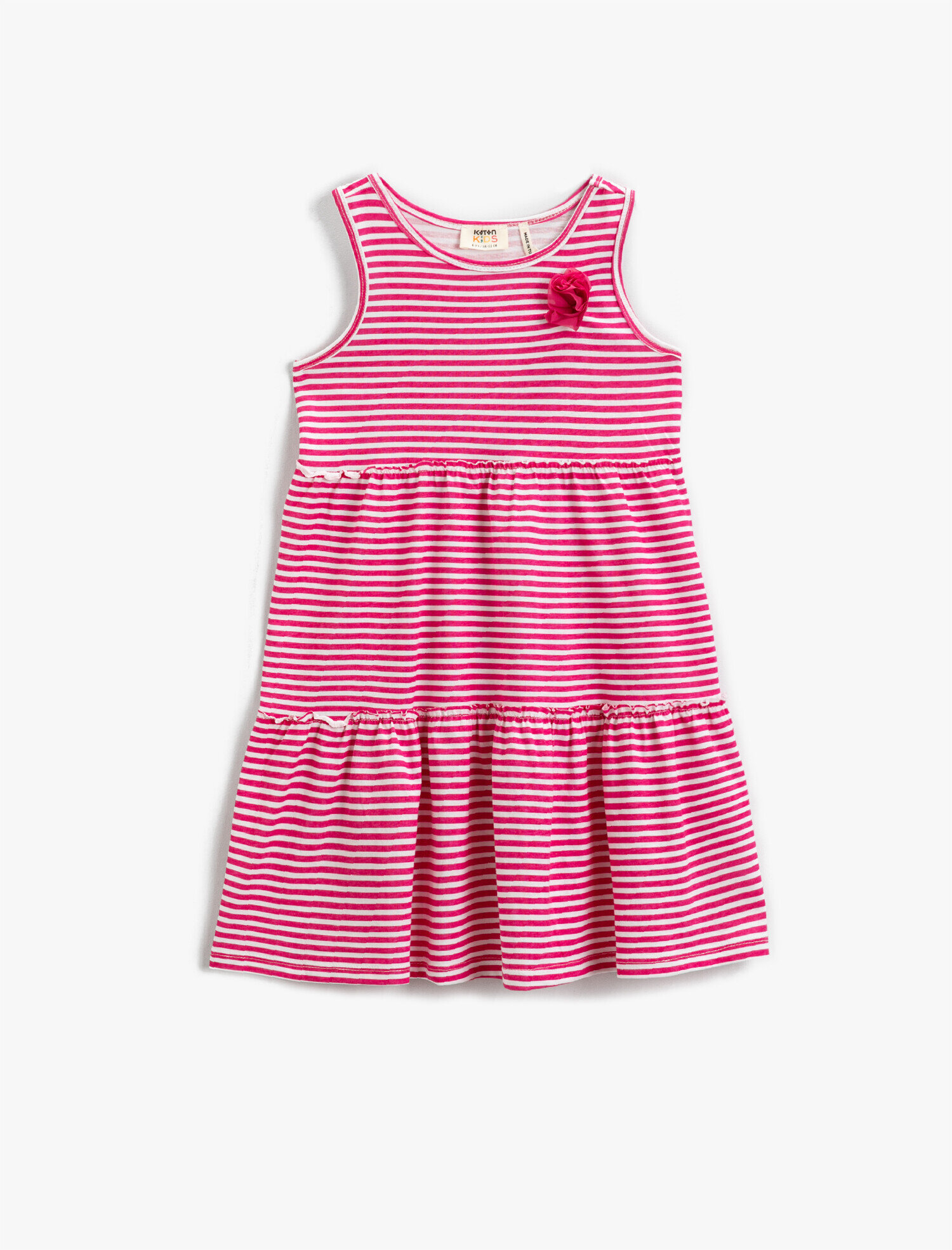  Kız Çocuk Çiçekli Çizgili Kolsuz Elbise Pamuklu