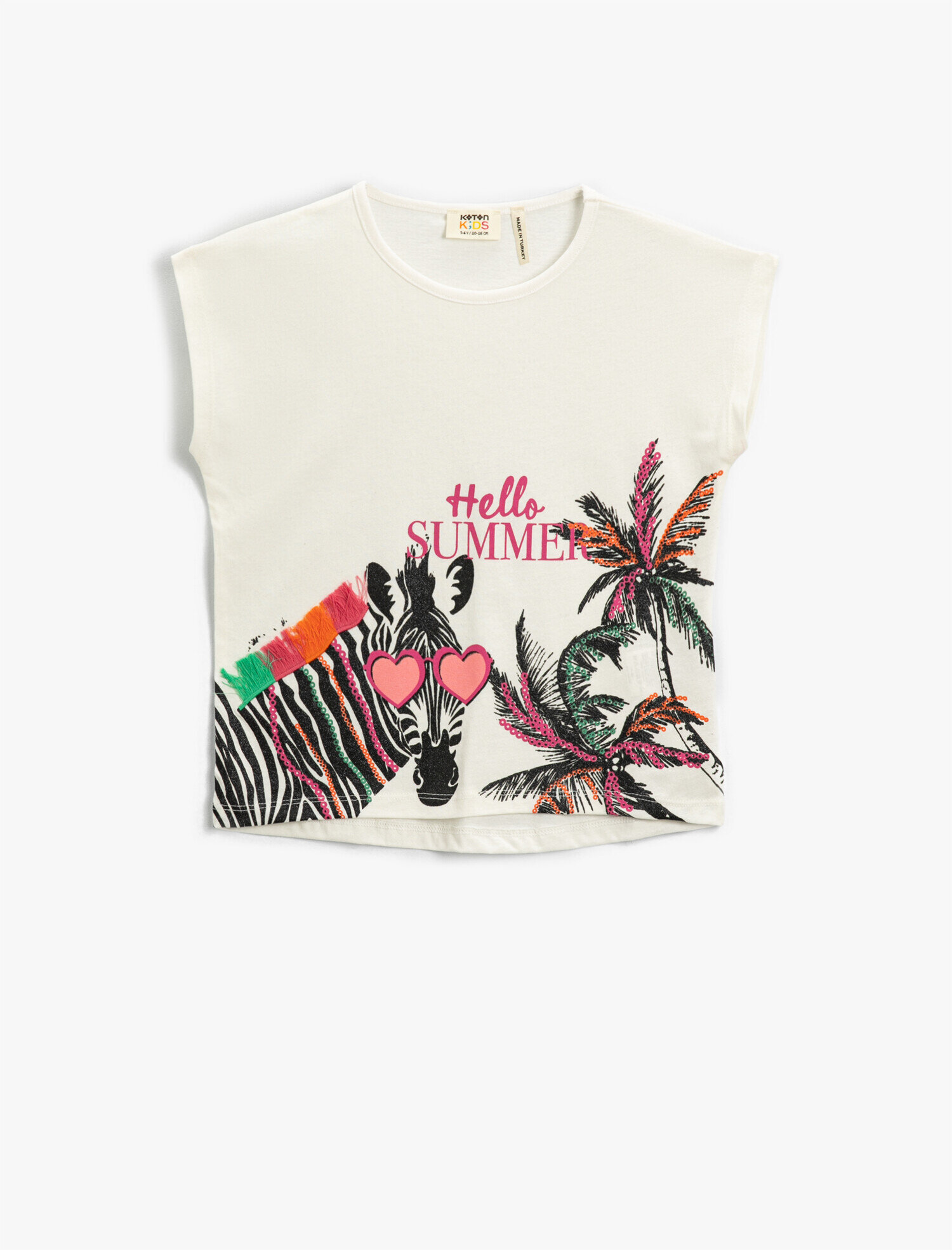  Kız Çocuk Zebra Baskılı Kısa Kollu Tişört Pamuklu