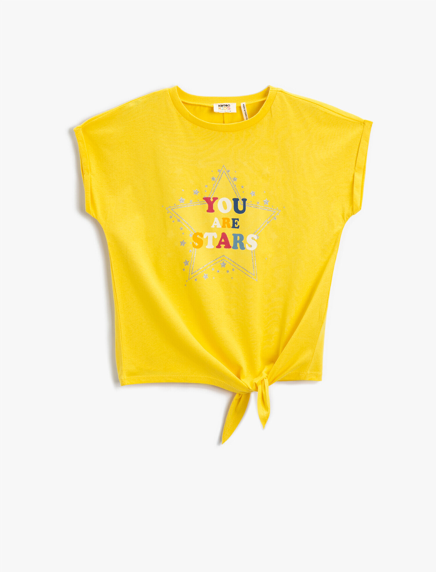  Kız Çocuk Yıldız Baskılı Kısa Kollu Tişört Pamuklu