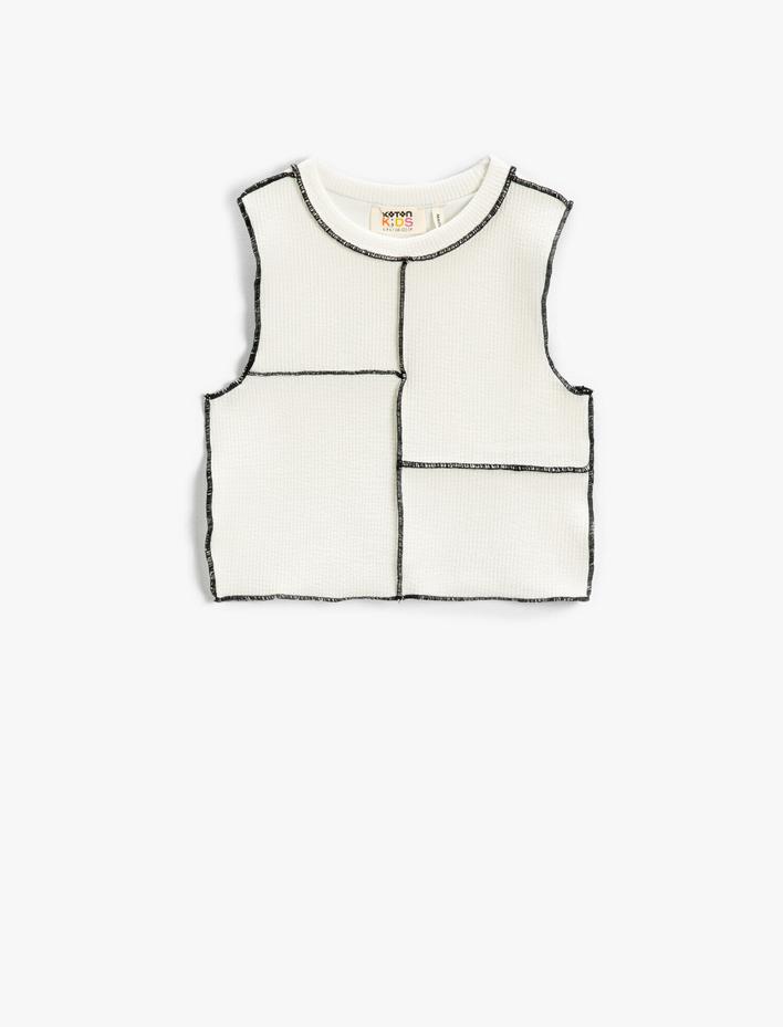 Kız Çocuk Crop Atlet Süs Dikişli Bloklu