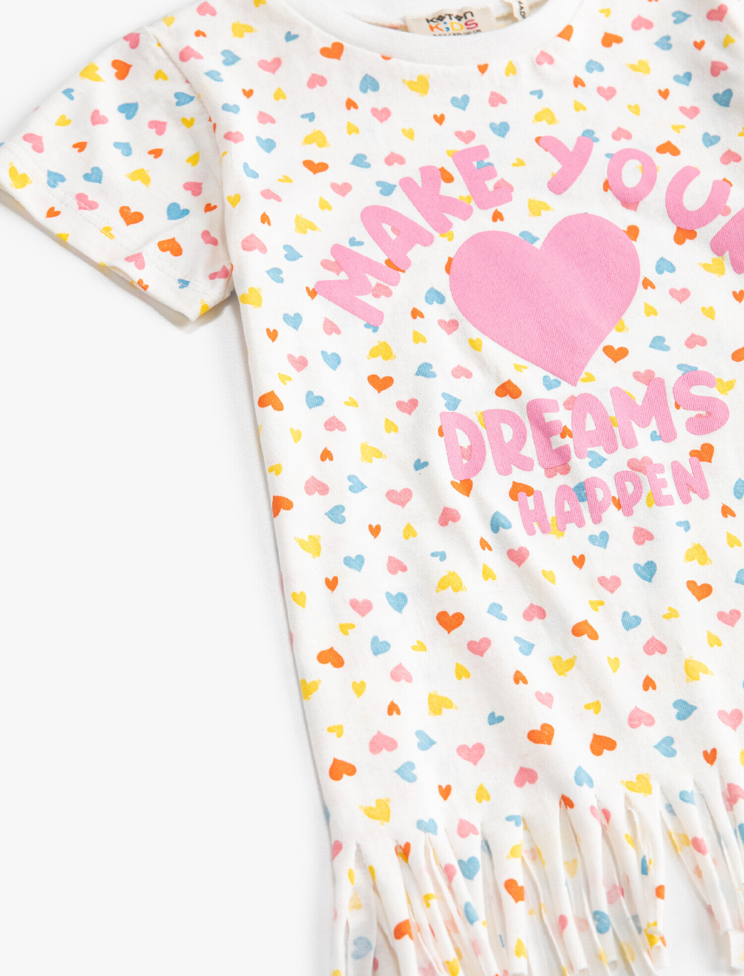  Kız Çocuk Kalp Baskılı Kısa Kollu Tişört Pamuklu