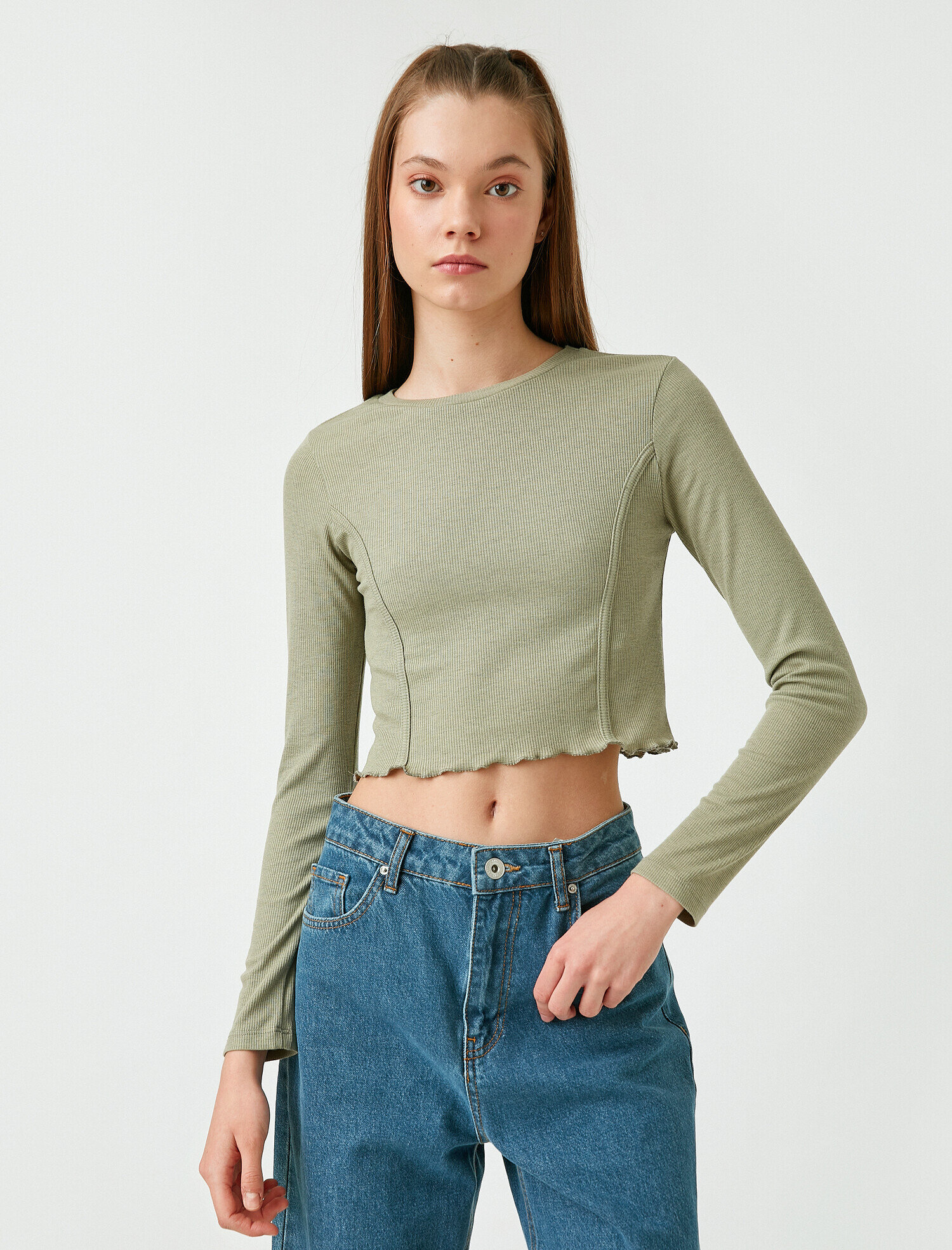   Uzun Kollu Tişört Crop Top