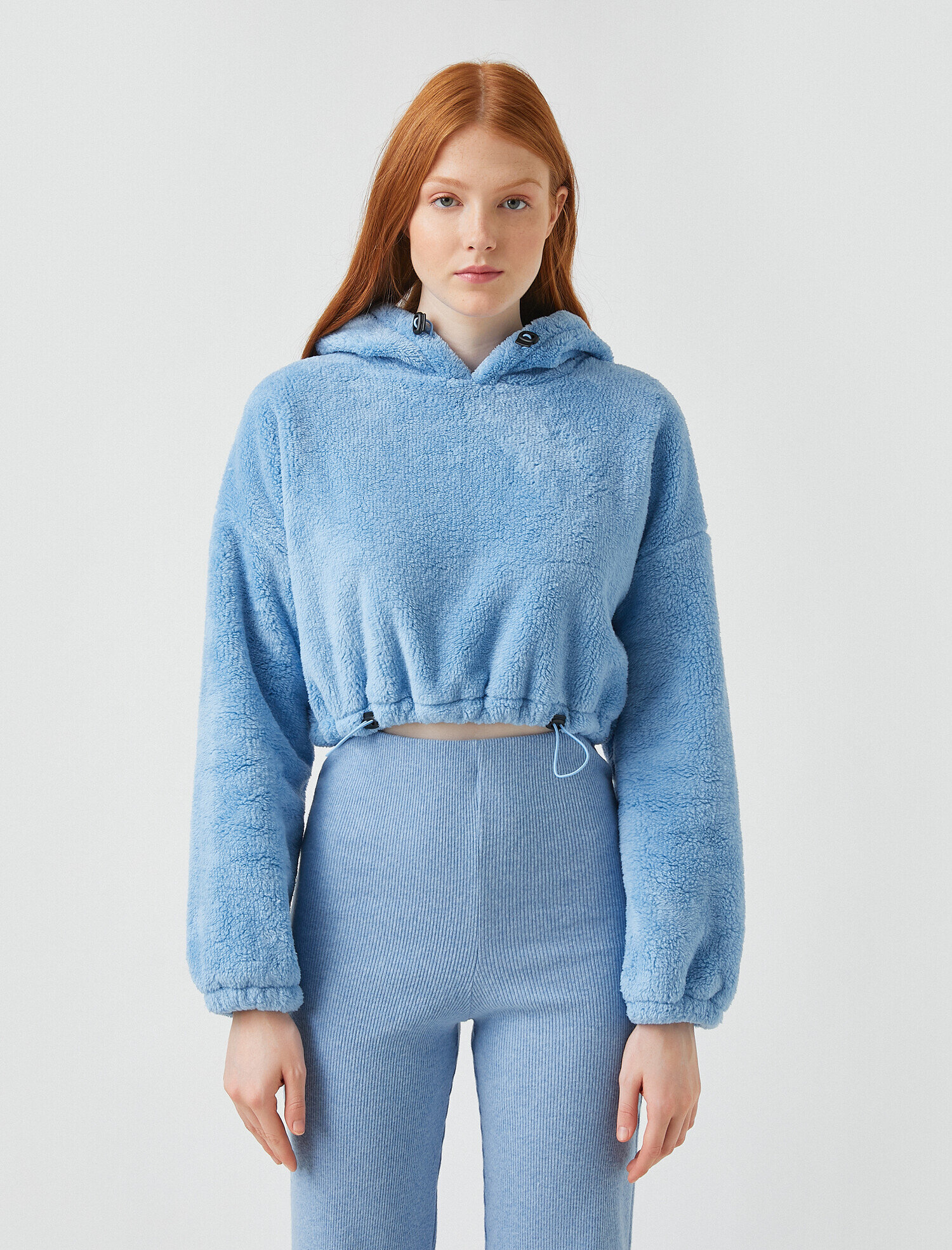   Crop Peluş Uzun Kollu Sweatshirt