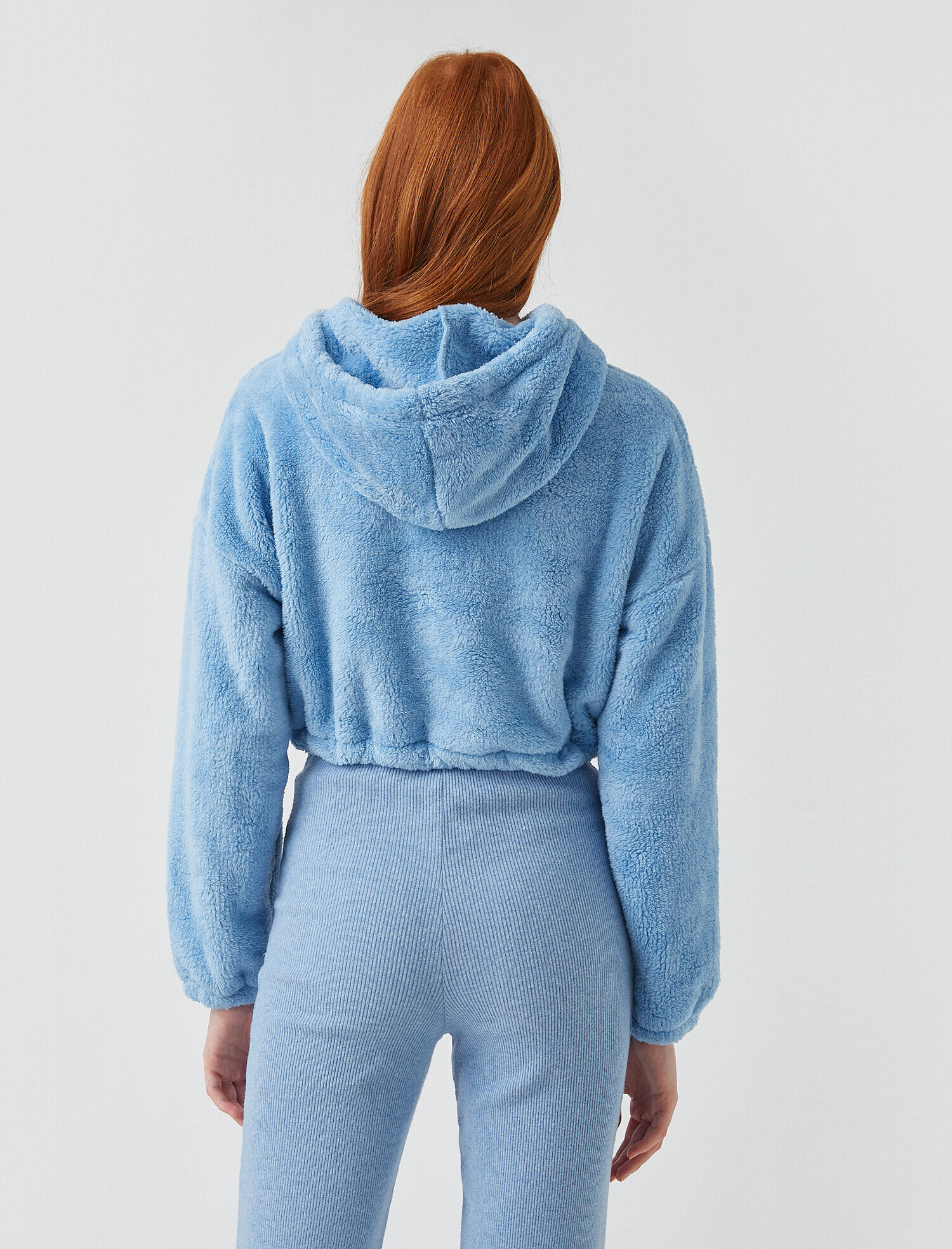   Crop Peluş Uzun Kollu Sweatshirt