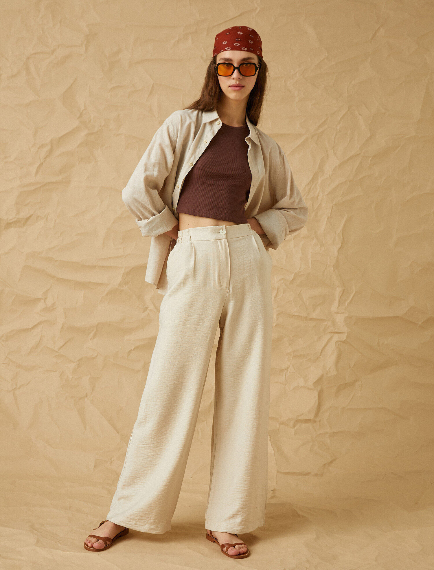   Yüksek Bel Bol Paça Cepli Pantolon