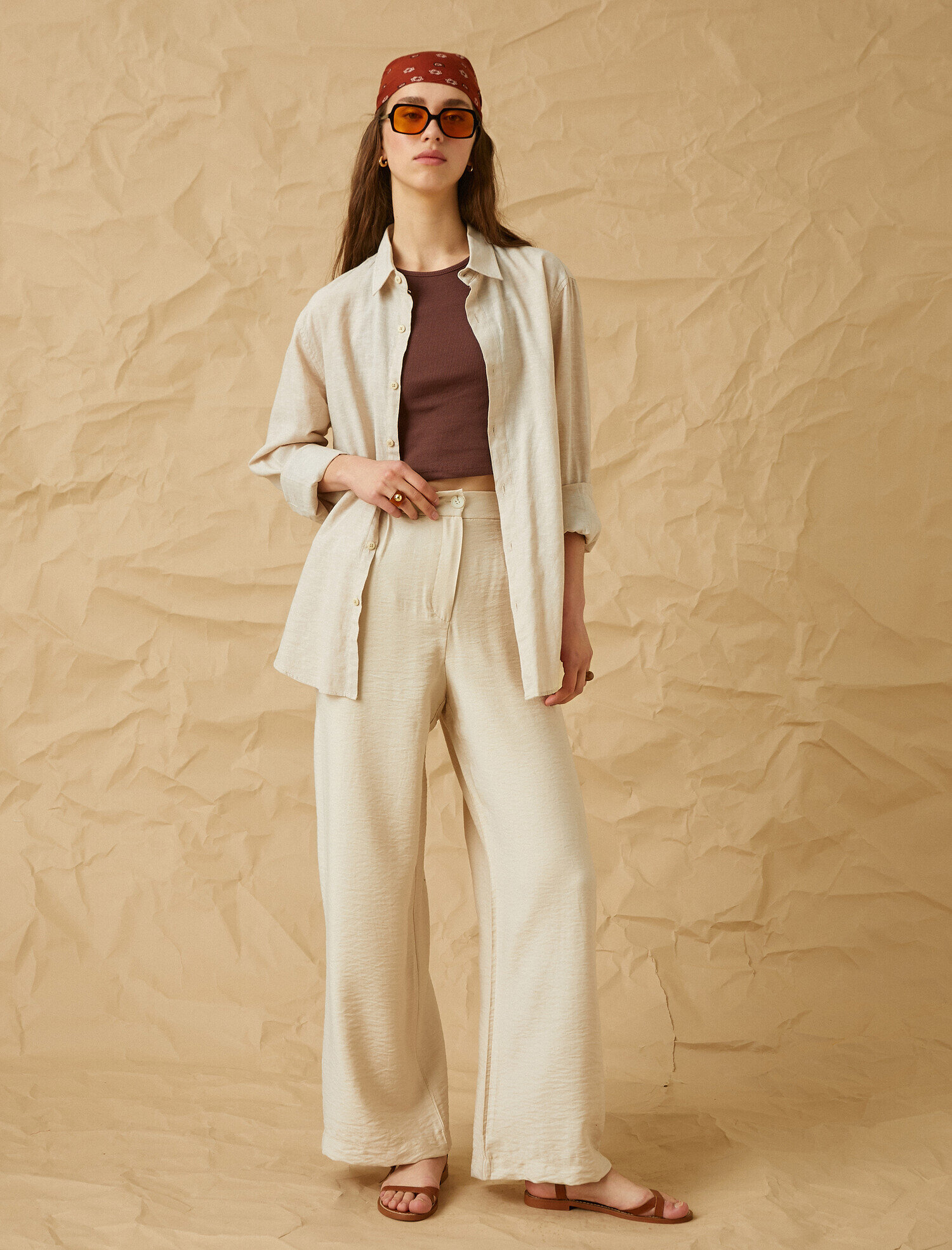   Yüksek Bel Bol Paça Cepli Pantolon