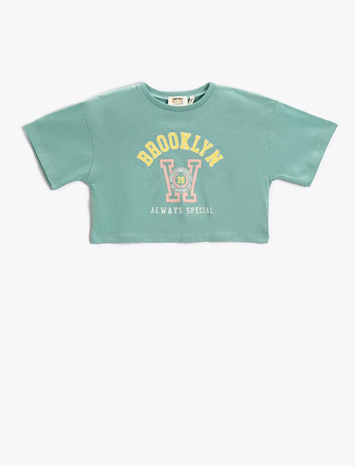 Kız Çocuk Şehir Baskılı Crop Tişört Pamuklu Kısa Kollu