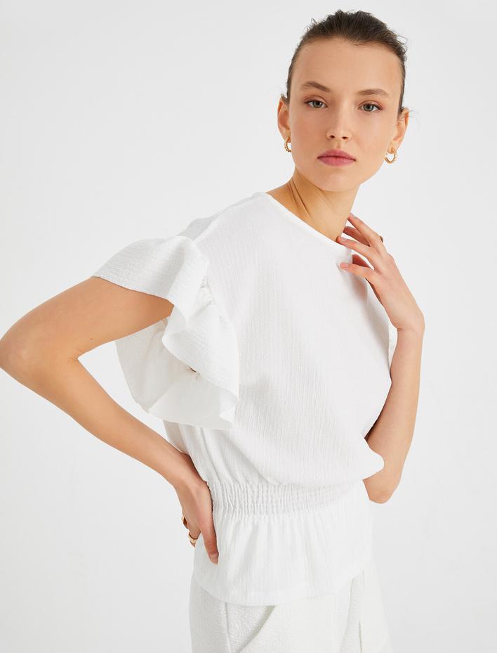  Fırfırlı Kısa Kollu Bluz