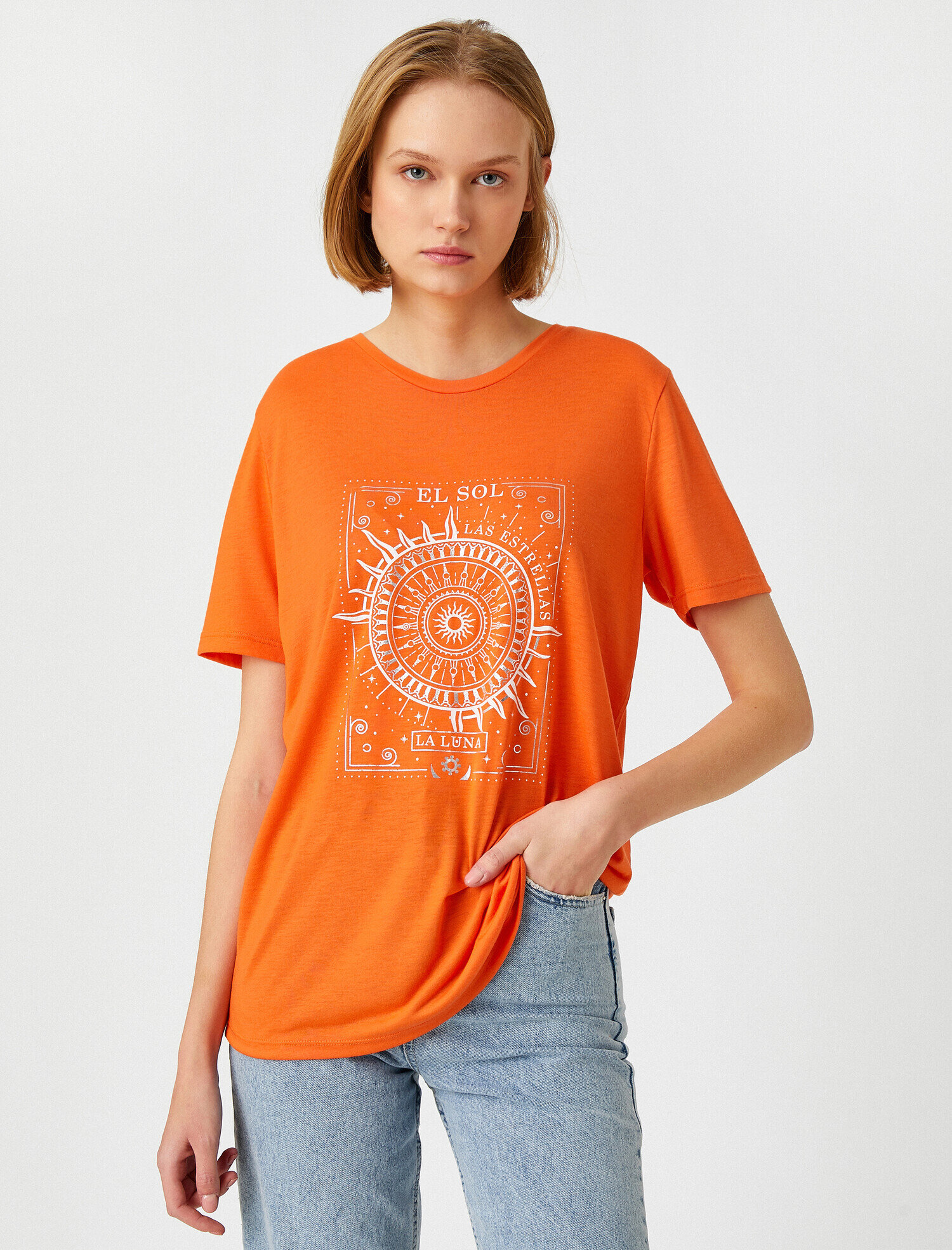   Bisiklet Yaka Baskılı Kısa Kollu Tişört