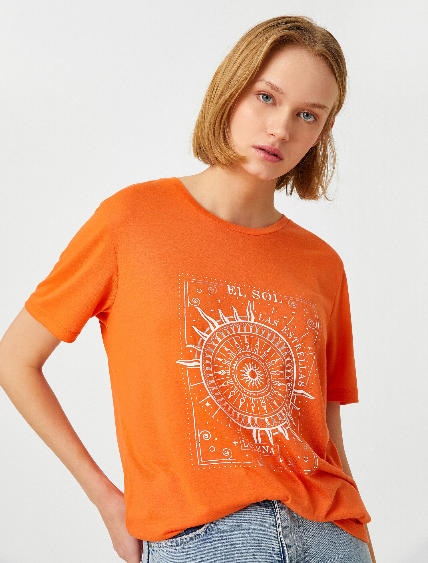   Bisiklet Yaka Baskılı Kısa Kollu Tişört