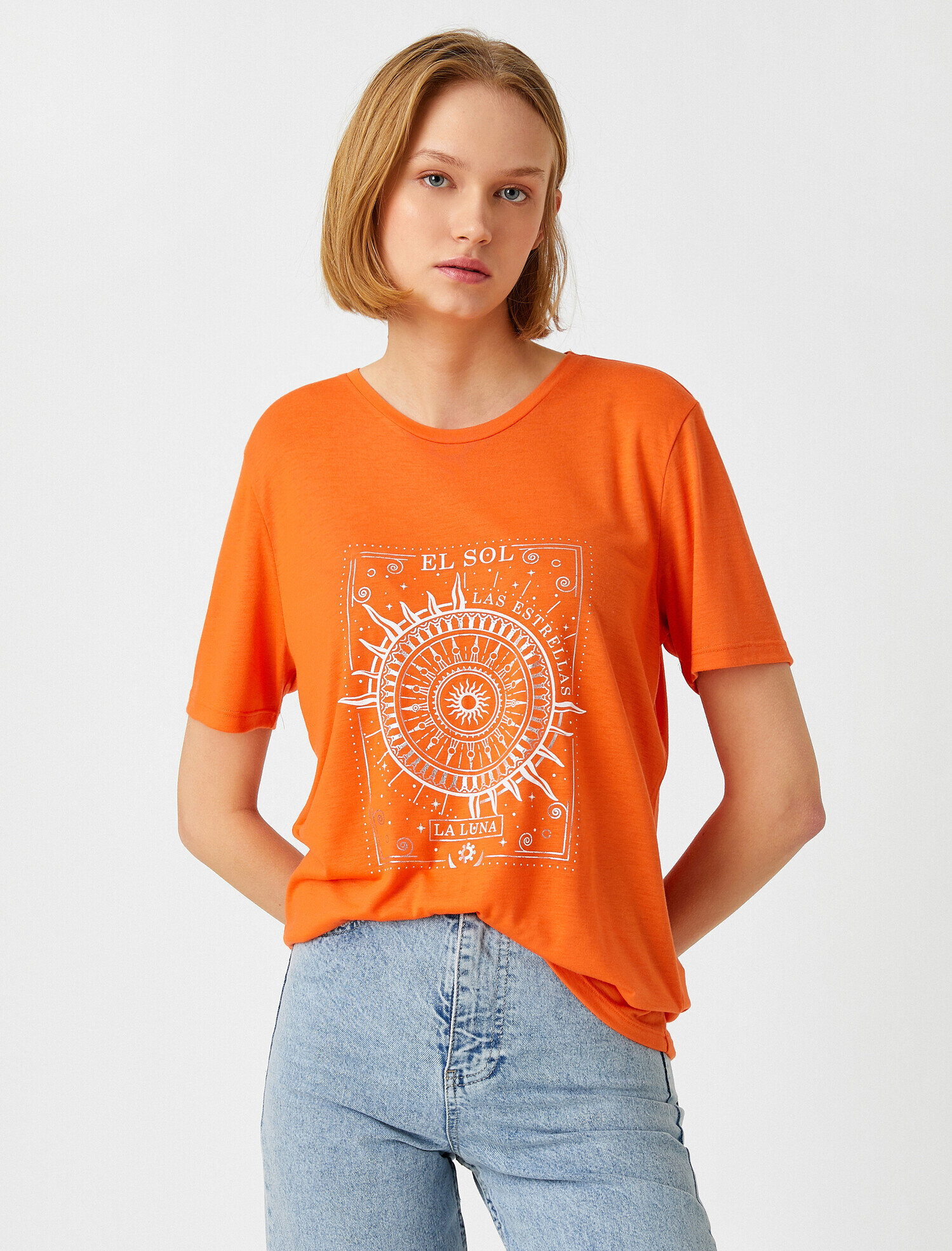   Bisiklet Yaka Baskılı Kısa Kollu Tişört