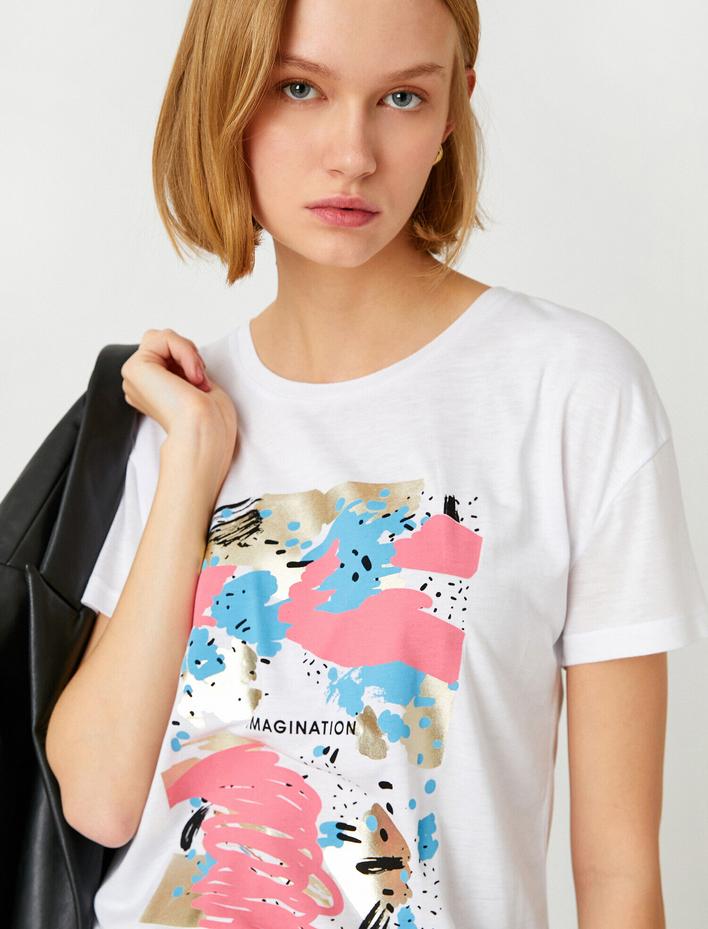  Bisiklet Yaka Kısa Kollu Baskılı Tişört