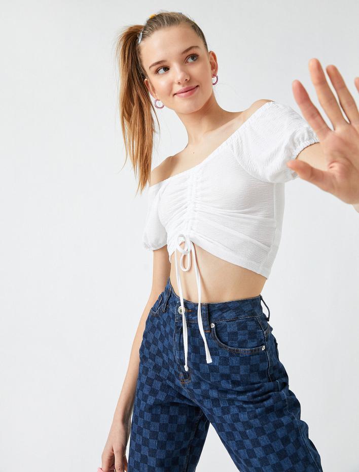  Büzgülü Crop Tişört