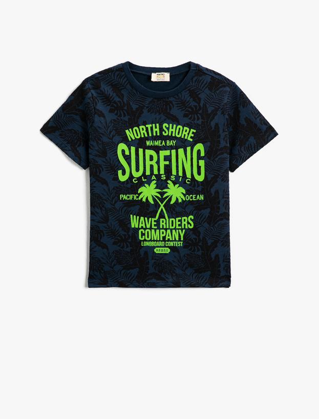  Surf Baskılı Kısa Kollu Tişört Pamuklu