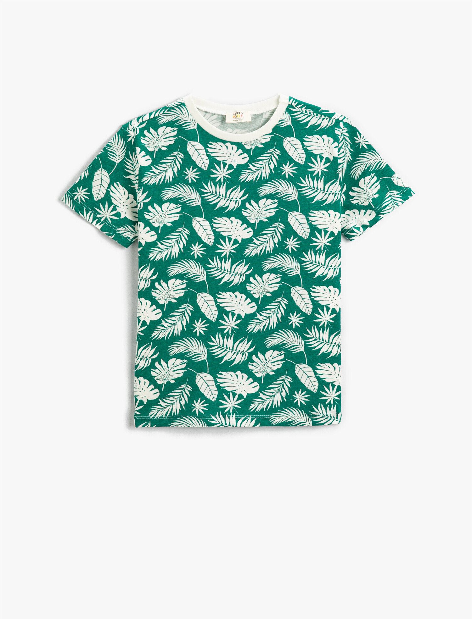  Erkek Çocuk Yaprak Baskılı Kısa Kollu Tişört Pamuklu