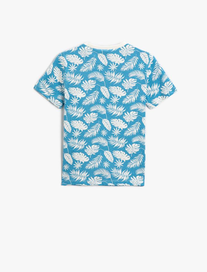 Erkek Çocuk Yaprak Baskılı Kısa Kollu Tişört Pamuklu
