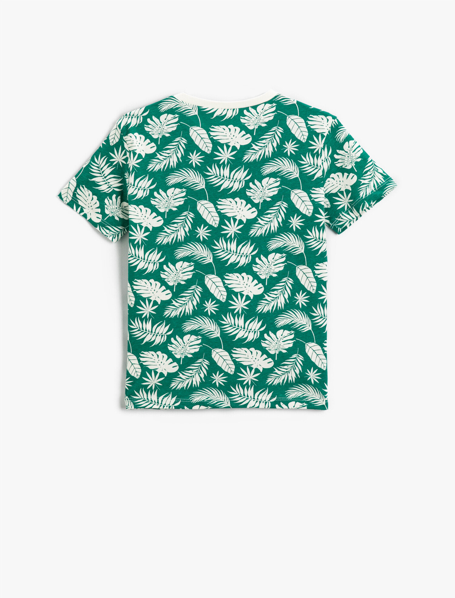  Erkek Çocuk Yaprak Baskılı Kısa Kollu Tişört Pamuklu