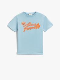 Yaz Temalı Baskılı Kısa Kollu Tişört Pamuklu