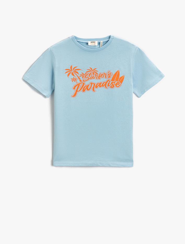 Erkek Çocuk Yaz Temalı Baskılı Kısa Kollu Tişört Pamuklu