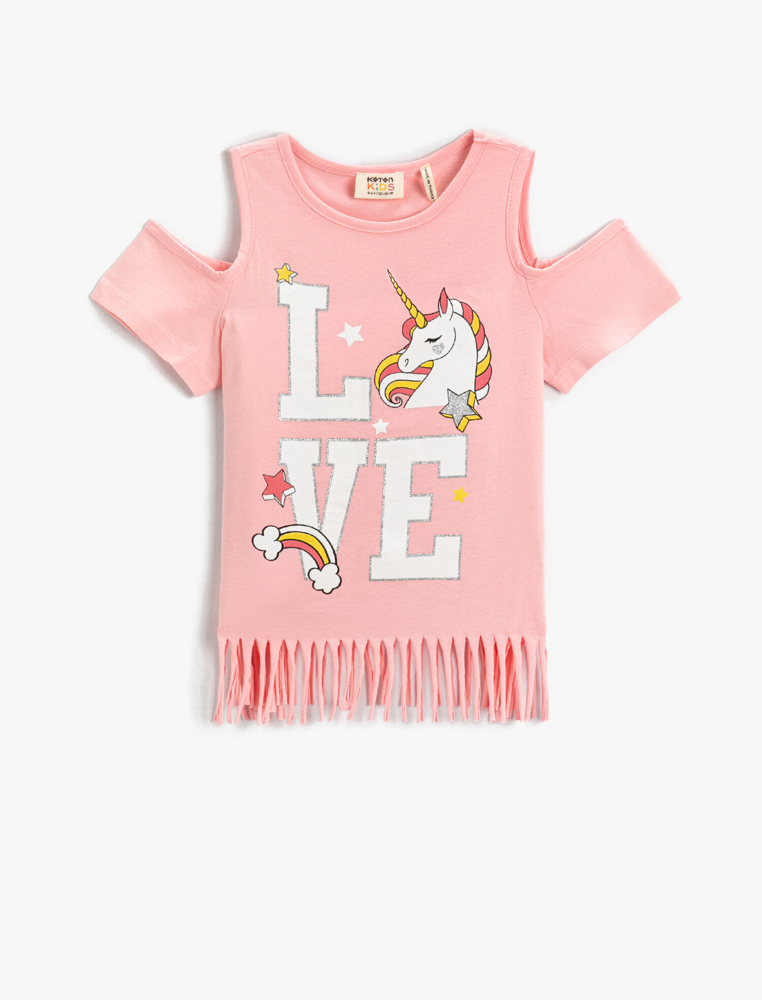  Kız Çocuk Unicorn Baskılı Tişört Pamuklu Cut Out Detaylı