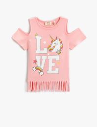 Unicorn Baskılı Tişört Pamuklu Cut Out Detaylı