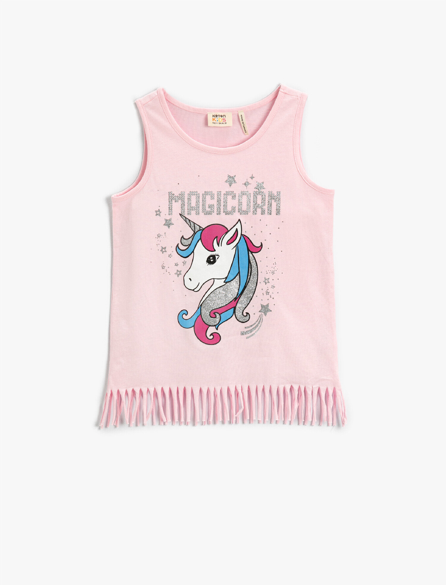  Kız Çocuk Unicorn Baskılı Püsküllü Atlet Pamuklu