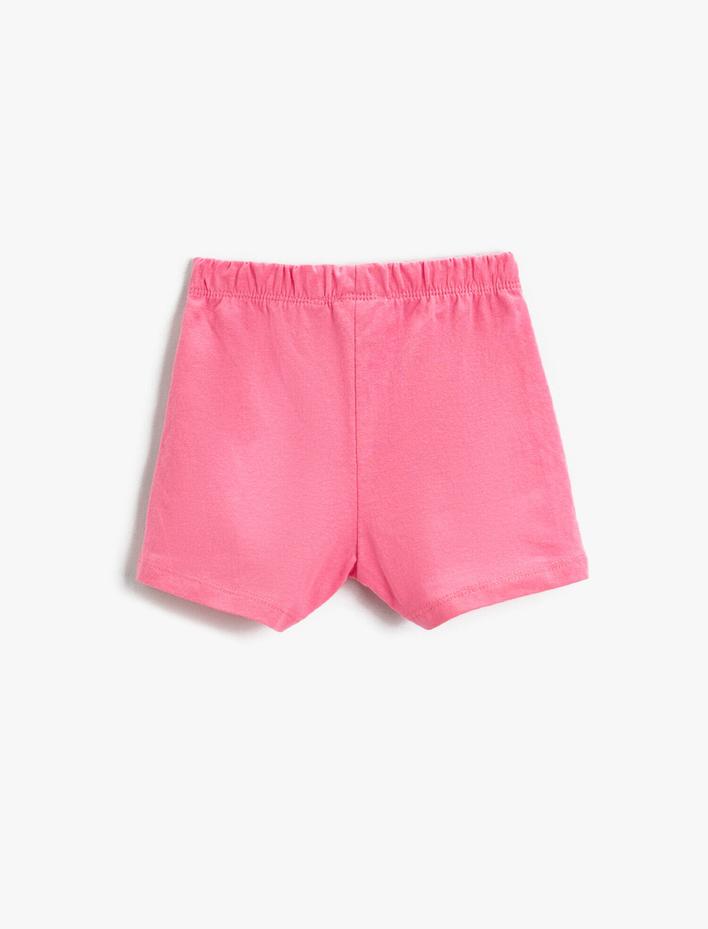 Kız Çocuk Şort Pamuklu Beli Bağcıklı Flamingo Baskılı