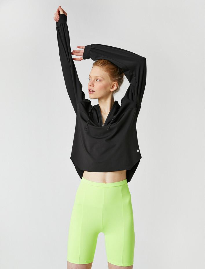  Kapüşonlu Fermuarlı Spor Sweatshirt